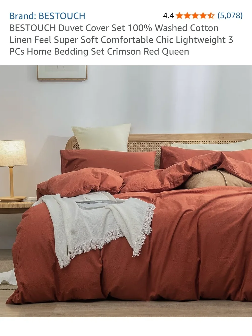 Crimson Red Washed Cotton Duvet Cover Set - Queen
